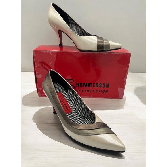 Vintage Ros Hommerson Red Collection Womens 6.5 Phoenix Bone Pearl Pewter Heels - Picture 1 of 12